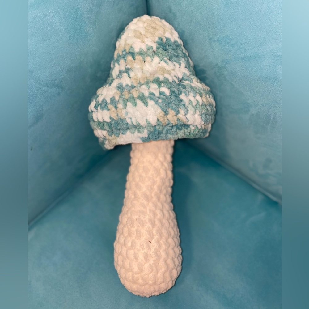 Plushy Mushy in light blue and light teal tie-dye